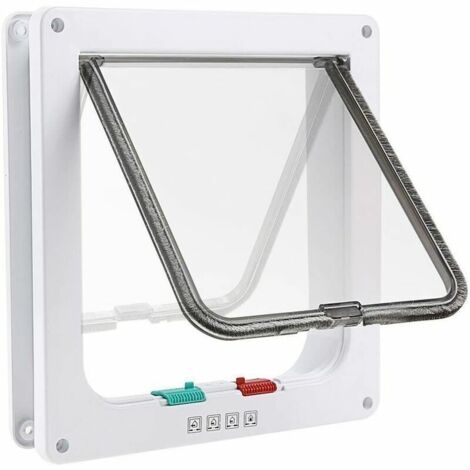 SR Chatière à 4 Positions Chatière pour Chat avec Tunnel Cache Découpe Chatière Chien Porte de Chat avec Serrure Chatières pour Petit Animaux Cat Mate Verrouillable Facile à Installer Blanc(M)
