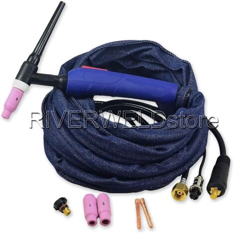 SR WP 17 17F Torche TIG complète à tête flexible style européen refroidie à air 150A, câble électrique 10mm², connecteur DKJ10-25mm M16x1.5 bipolaire, longueur 4m