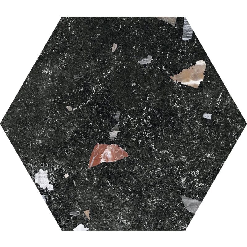 Carrelage hexagonal Granitia noir 22x25 cm
