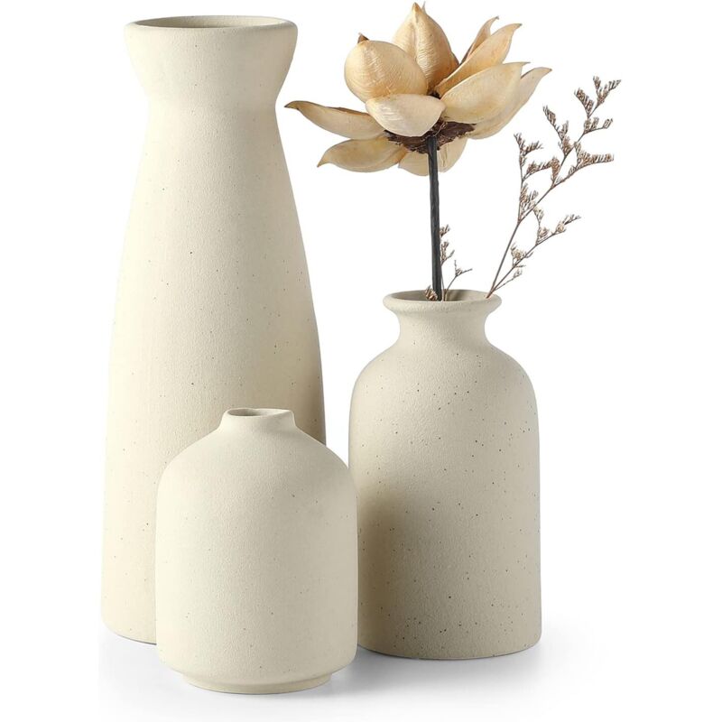 SSTRWGOOD Ceramic Vase Set - 3 Small Vase for Decoration for Wedding Table Party Living Office Bedroom Minimalist Bohemian Decoration (Beige)