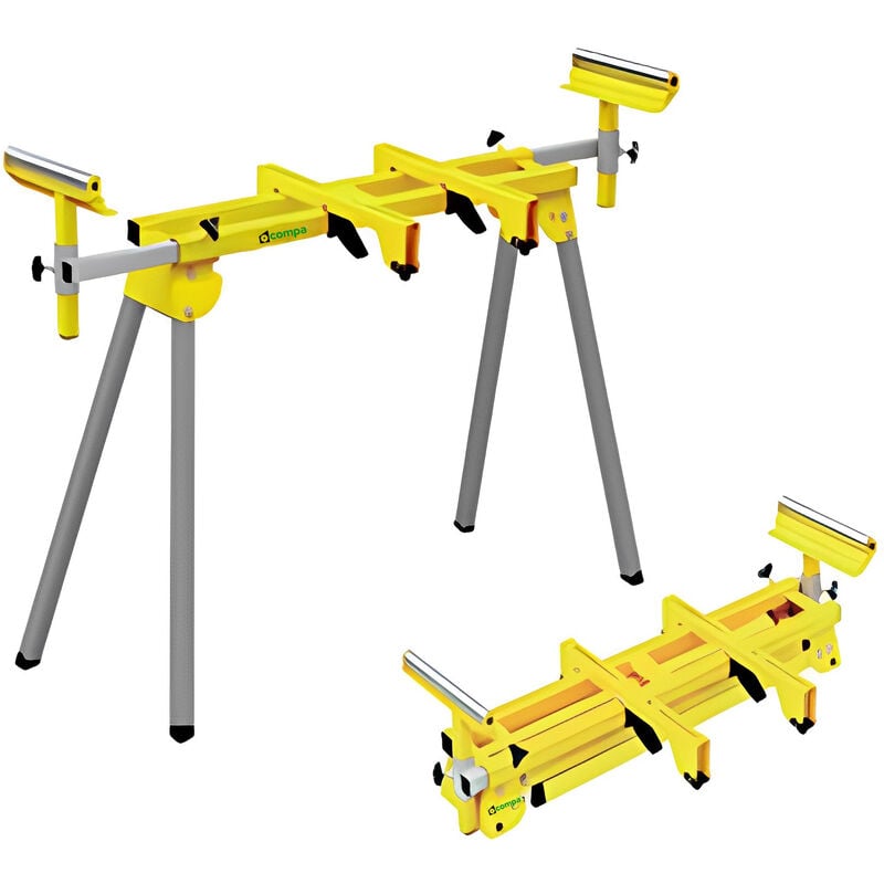 Compa - Support pour scies à bois scies pour fer et autres machines avec pieds pliants et rallonges avec rouleaux max. 150 Kg. Poids 10 Kg.