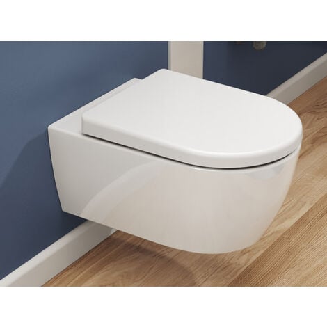 SSWW ALPHA Design Hänge WC Lang Spülrandlos Toilette inkl. WC Sitz mit Softclose Absenkautomatik + Abnehmbar 
