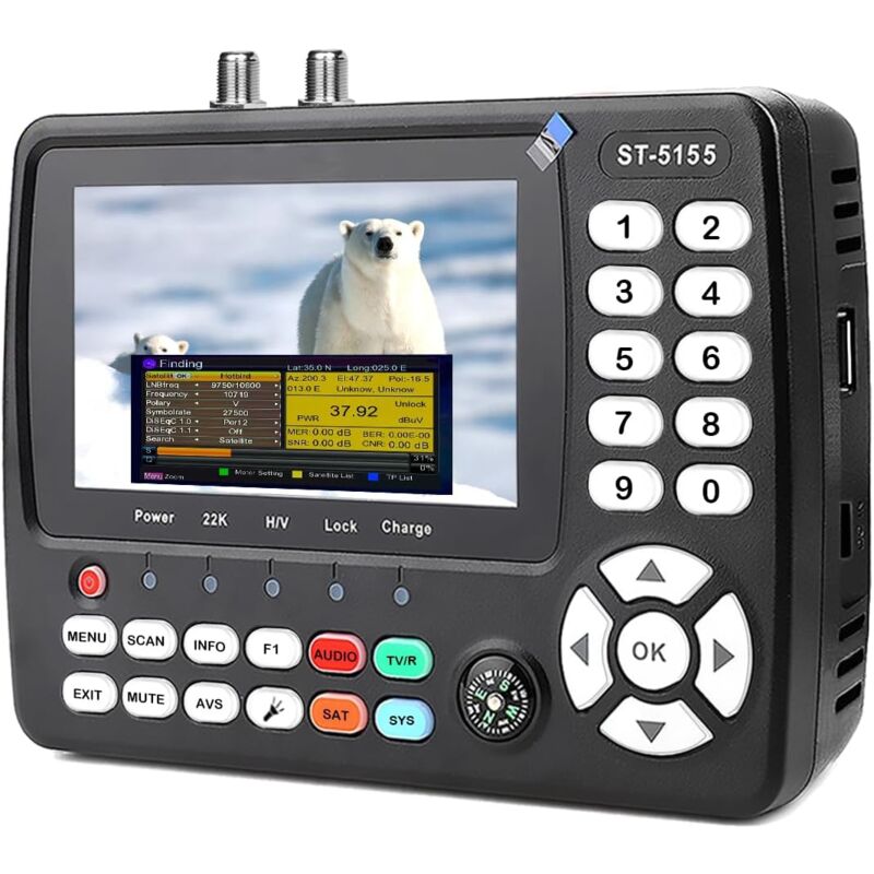 ST-5155 Pointeur Satellite DVB-S2/S/S2X/T2/T/C Combo, Détecteur de Signal TV par Satellite H.264/265 10bit, Recepteur Satellite avec Unicable/Scr/Dcss