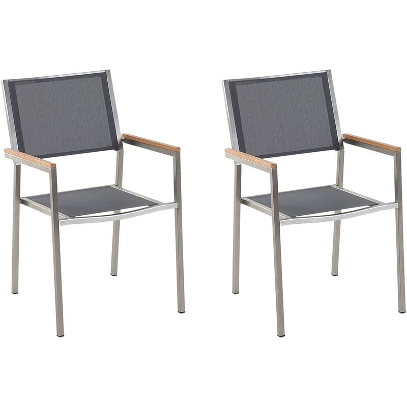 Set of 2 Modern Outdoor Garden Dining Chairs Fabric Steel Frame Grey Grosseto