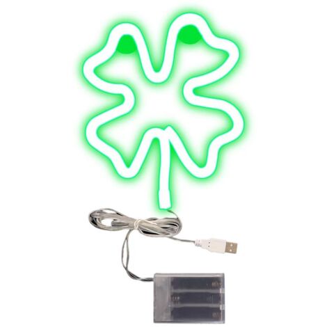 St Patricks Day Decoration Lights LED Neon Light Green Clover Window Lights Irish Shamrock Neon Tube Signs for Window Wall Decor