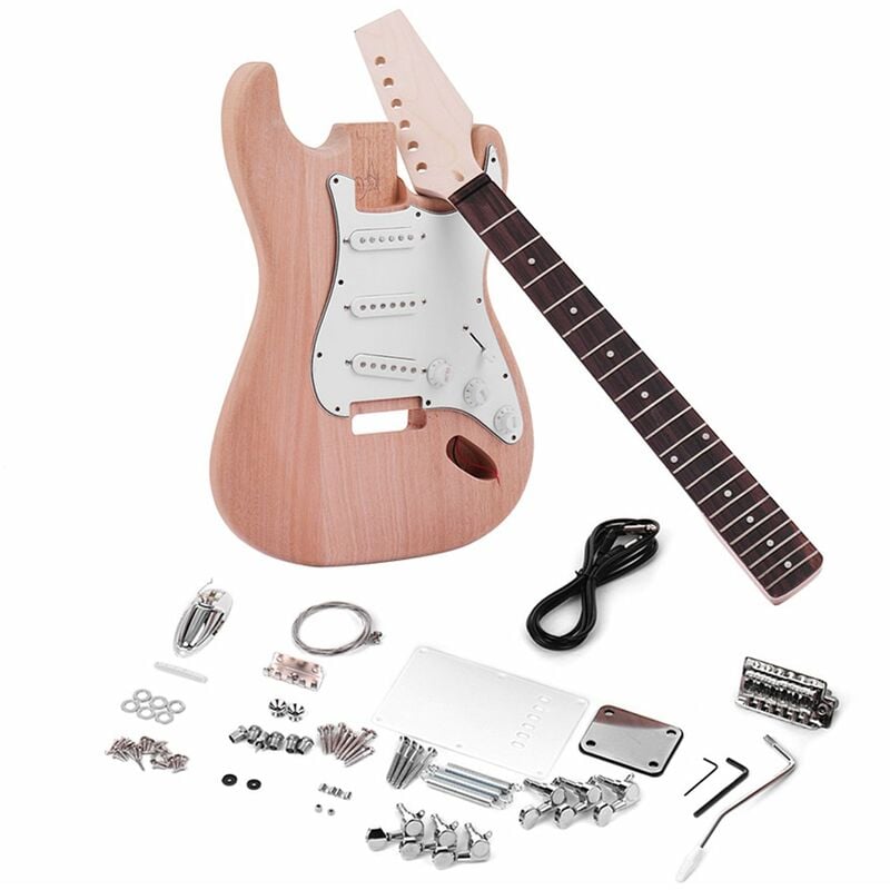 

ST Style Kit de guitarra electrica DIY sin terminar Cuerpo de caoba Cuello de guitarra de arce Diapason de palisandro