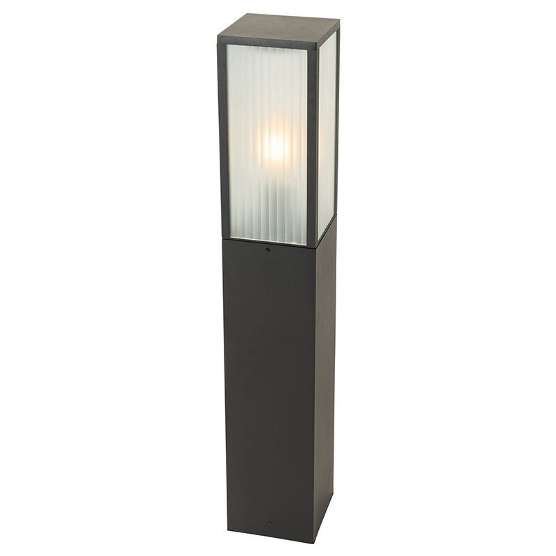 Qazqa - Stehende Außenleuchte Schwarz Mit Geripptem Glas 80 Cm Ip44 - Charlois