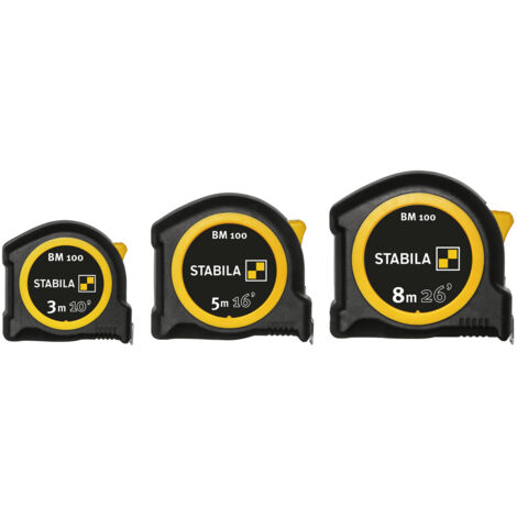 Stabila 195694 - Flexómetro Stabila Serie BM100 de 3 m. en cm. y pulgadas - herramienta profesional duradera, calidad garantizada, envío en 24h