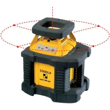 Stabila – Laser rotatif autonivelant LAR 250 – Plage de travail 350 m – Laser rouge classe 2 – 8 fonctions – Inclus : 2 piles mono D, télécommande, lunettes laser