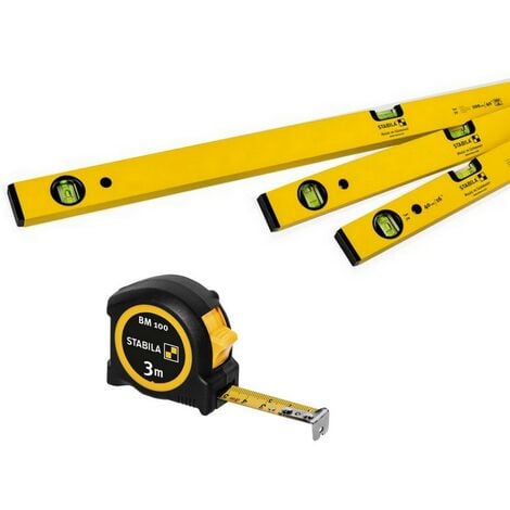 STABILA MESSGERÄTE Stabila Leichtmetallwasserwaage Set CLASSIC 70 3-teilig + Taschenbandmaß BM 100