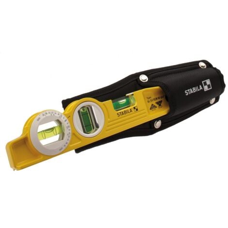 STABILA MESSGERÄTE Torpedo-Wasserwaage Type 81 SV REM W360, 25 cm, Seltenerd-Magnet, drehbare Winkel-Libelle und Gürteltasche