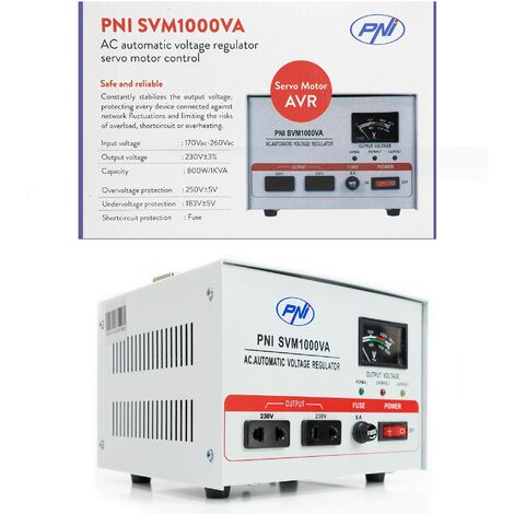 Stabilizzatore di tensione PNI SVM1000VA con servomotore, uscita 800W, 3,6A, 230V