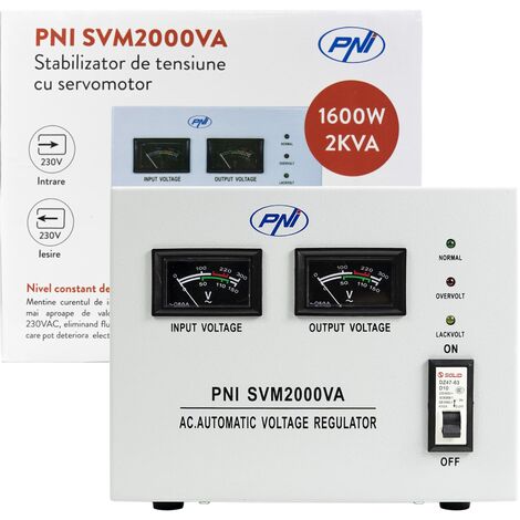 Stabilizzatore di tensione PNI SVM2000VA con servomotore, uscita 1600W, 7,2A, 230V