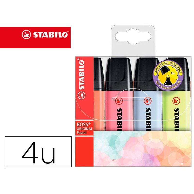 

Liderpapel - Rotulador stabilo boss fluorescente 70 pastel estuche de 4 unidades colores nuevos 2021 surtidos