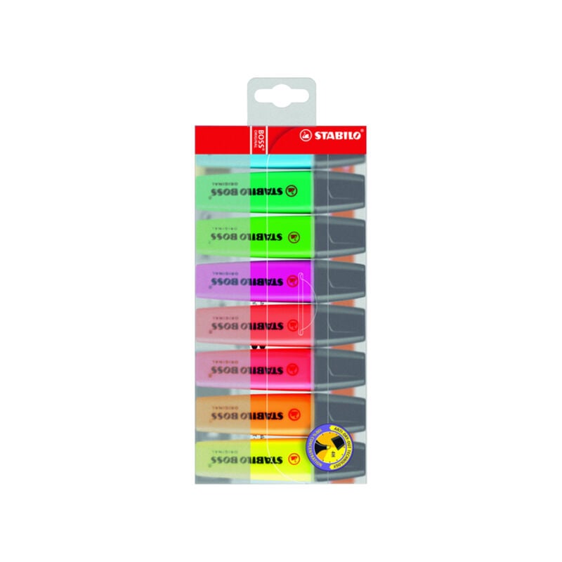 Stabilo - boss 70 pack de 8 evidenziatori - linea da 2 a 5 mm - ricaricabili - inchiostro a base d'acqua - colori assortiti