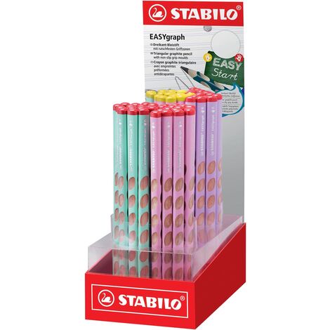 Stabilo easygraph pastel display of 60 graphite pencils - 3.15mm lead hb - ergonomic design - assorted colours