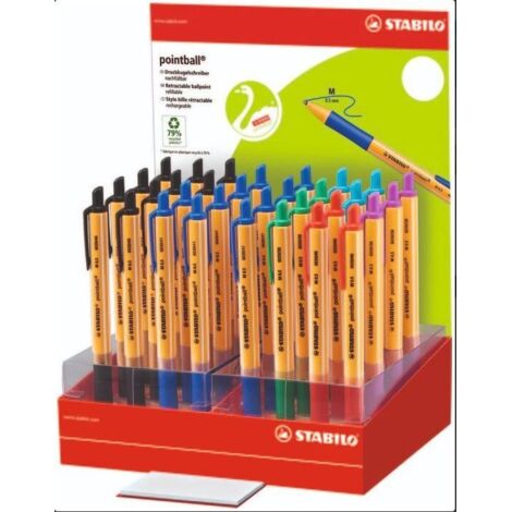 Stabilo pointball bolgrafo retrctil recargable 6 colores surtidos - expositor de 32u