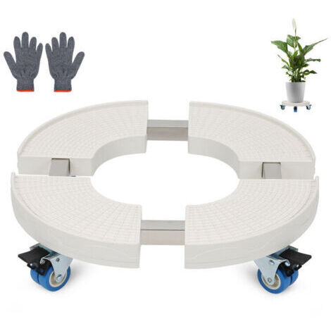 Stable, mobile, round, outdoor plant trolley with glass top, 38cm to 52cm