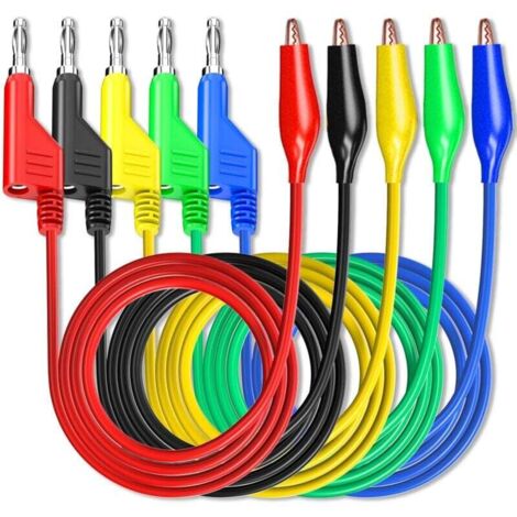 Stackabe Fiche Banane vers Pinces Crocodile Fils de Test 5 Couleurs Cables électriques Souples et Flexibles pour Tests électriques Multimètre 500V/5A
