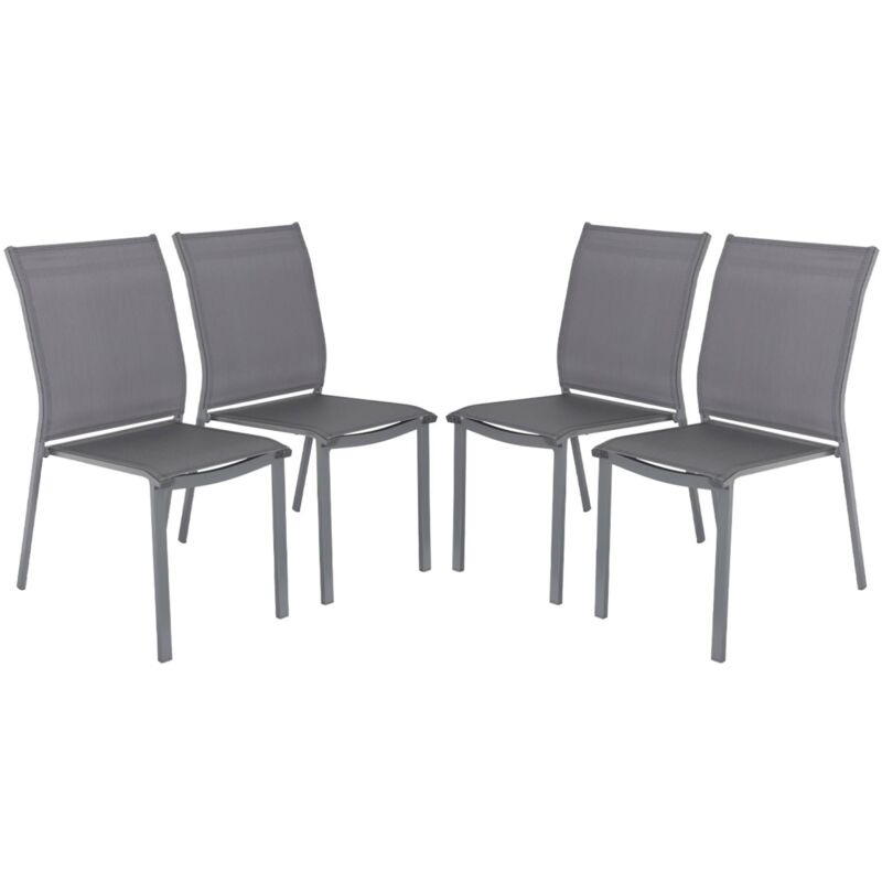 Sweeek Set Of 4 Stackable Garden Chairs Cleveland Aluminum And Anthracite Textilene, 64.5 X 45.5 X 89.5 Cm