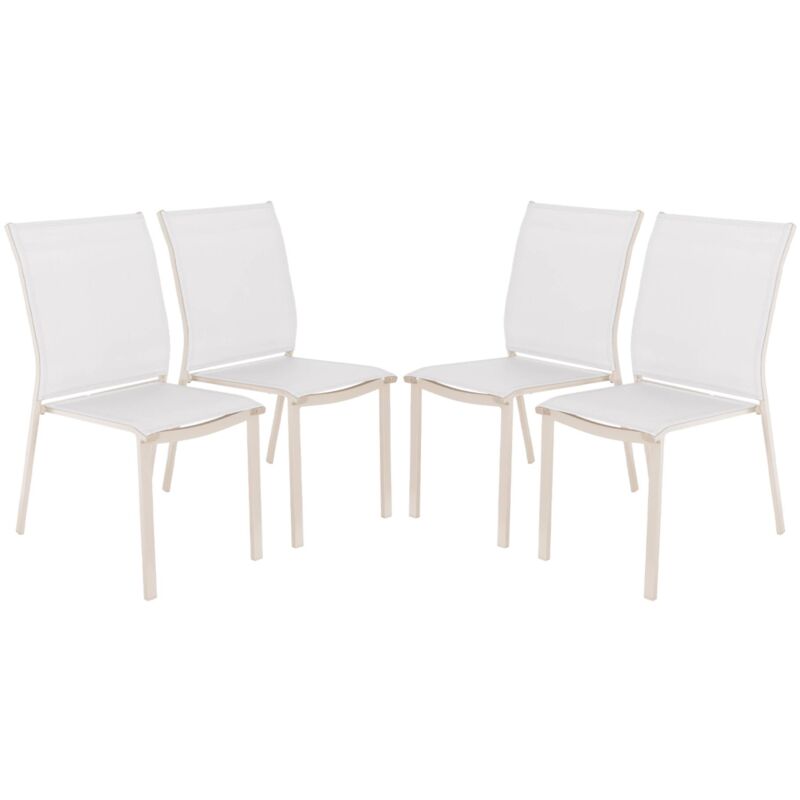 Sweeek - Set Of 4 Stackable Garden Chairs Cleveland Aluminum And Beige Textilene, 64.5 X 45.5 X 89.5 Cm