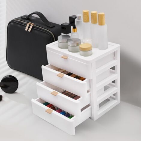 Stackable Desktop Storage Drawers Plastic Unit White Makeup Drawer Organiser Stationery Desk Box With Multifunctional, Space Saving for Office School Supplies Home Cosmetics Jewelry Supplies