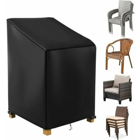 Stackable Garden Chair Cover 70 x 70 x 85/125cm, 420D Oxford Fabric Waterproof Outdoor Chair Cover, Garden Chair Protector, Patio Chair Cover, Black MUMU