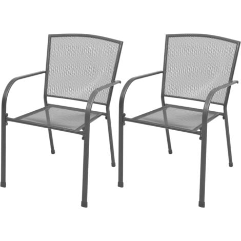 Stackable Garden Chairs 2 pcs Steel Grey vidaXL