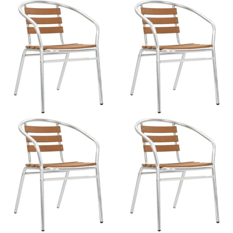 Stackable Garden Chairs 4 pcs Aluminium and wpc Silver Vidaxl