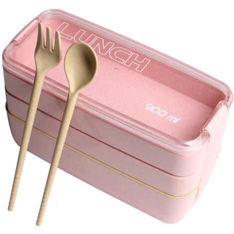 Stackable Lunch Box Pink Japanese Style 3 Layers Stackable Stylish Color Student Bento Box for Office School Home