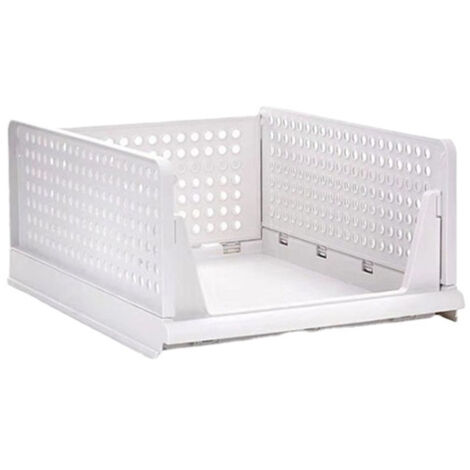 Stackable Storage Basket Plastic Large Open Drawer Wardrobe Cloth Container for Bedroom Living Room Offwhite