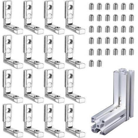Staffa di fissaggio ad angolo retto, 16 pezzi, connettore per profilo in alluminio, scanalatura a L a 90°, connettore per profilo in lega di zinco per profilo in alluminio serie 20