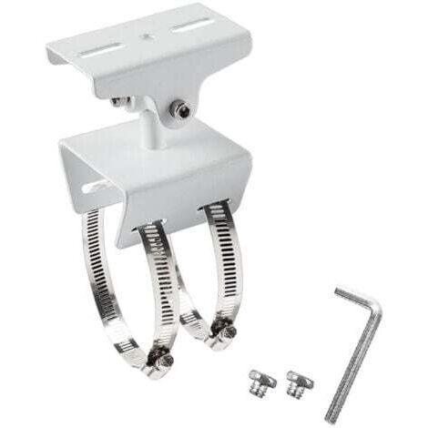 Staffa metallica esterna per montaggio su palo per telecamera CCTV, supporto per braccio trasversale CCTV, bianco, con 2 anelli in acciaio da 20 cm