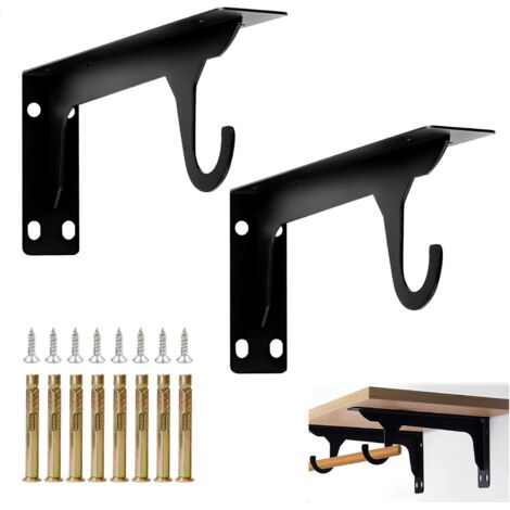 Staffa per mensola a muro, supporto per mensola a muro, staffa resistente da 28 cm con gancio, fissaggio invisibile per mensole, staffe metalliche a L, 2 pezzi
