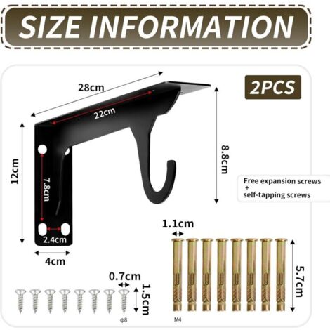 Staffa per mensola a muro, supporto per mensola a muro, staffa resistente da 28 cm con gancio, fissaggio invisibile per mensole, staffe metalliche a L, 2 pezzi