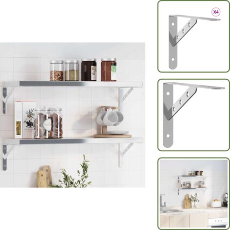Staffa per mensole - vidaXL Staffe per Mensola 4 pz 23,5x2,5x15,5cm in Acciaio Inox Argento - Staffa per librerie