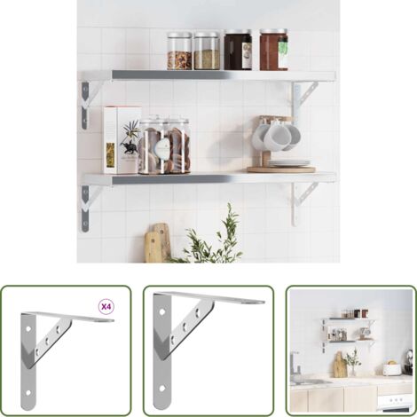 Staffa per scaffale -  Staffe per Mensola 4 pz 23,5x2,5x15,5cm in Acciaio Inox Argento
