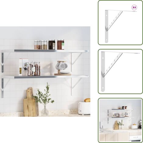 Staffe per librerie - vidaXL Staffe per Mensola 4 pz 40x2,5x25 cm in Acciaio Inox Argento - Staffe per cucina