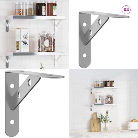 Staffe per Mensola 4 pz 15x2,5x11,5 cm in Acciaio Inox Argento - Staffa per scaffale - Staffa per ripiano