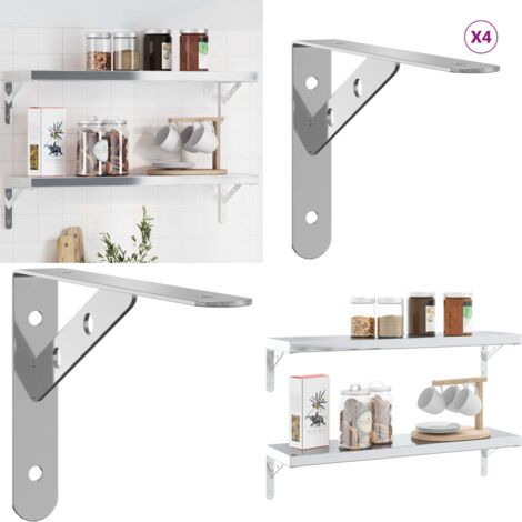 Staffe per Mensola 4 pz 20x2,5x14 cm in Acciaio Inox Argento - Supporti per scaffali - Staffe in acciaio inox