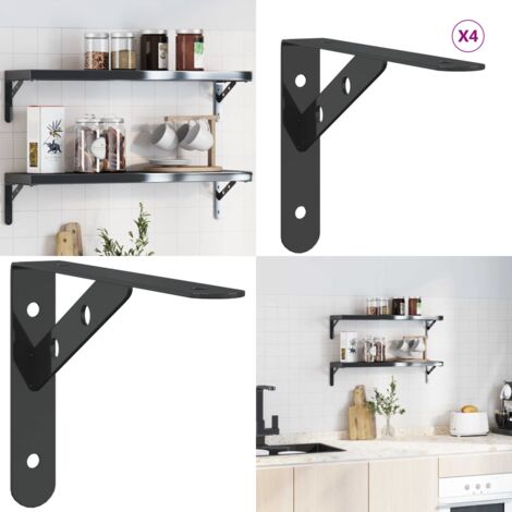 Staffe per Mensola 4 pz 20x2,5x14 cm in Acciaio Inox Nero - Staffe per scaffali - Staffe per ripiani