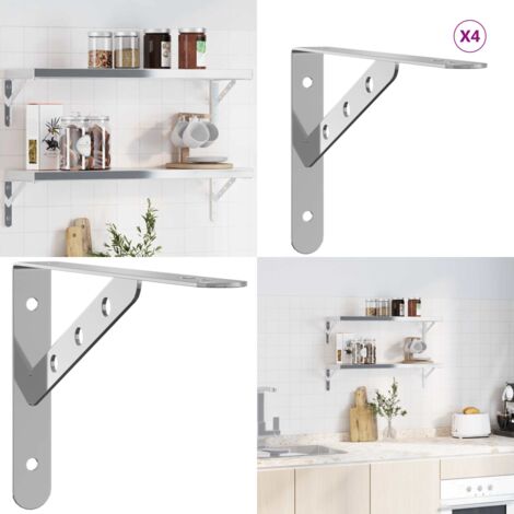 Staffe per Mensola 4 pz 23,5x2,5x15,5cm in Acciaio Inox Argento - Staffa per scaffale - Staffa per ripiano