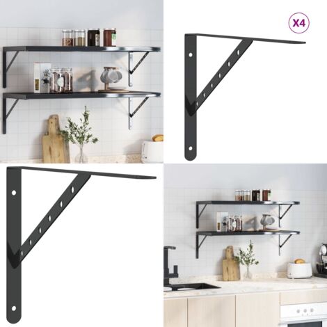 Staffe per Mensola 4 pz 40x2,5x25 cm in Acciaio Inox Nero - Staffe per scaffali - Staffe per ripiani