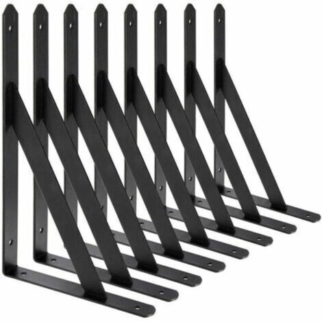 Staffe per mensole a muro, 8 pezzi, staffe triangolari in acciaio a 90 gradi, staffe per mensole 200 mm x 120 mm, supporto angolare (nero)
