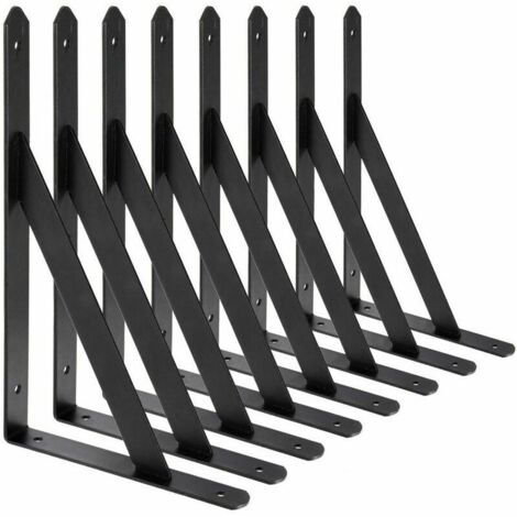 Staffe per mensole a muro, 8 pezzi staffe triangolari in acciaio a 90 gradi, staffe per mensole da 200 mm x 120 mm, supporto per rinforzo angolare (nero)