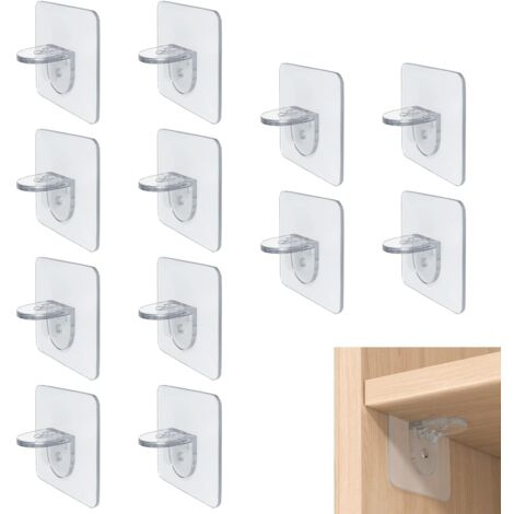 Staffe per mensole autoadesive, pioli di supporto per mensole, 12 pezzi staffe adesive trasparenti per mensole, staffe adesive da parete senza foratura, supporto adesivo per mensole