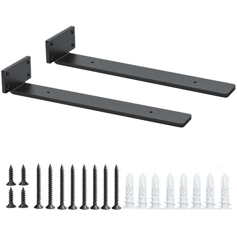 Staffe per mensole da parete Confezione da 2 staffe da parete per scaffali Staffe per mensole nere Staffe a forma di L in metallo robusto per il montaggio a parete (Nero, 25 cm/pollici)