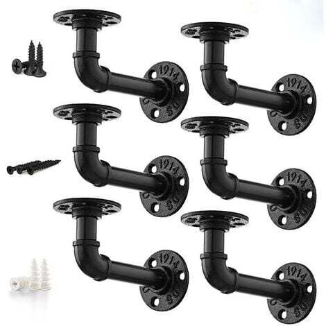Staffe per mensole in tubo industriale, 4 pezzi, staffe per mensole industriali vintage con flange 17 12 8,5 cm per mensole sospese fai da te, mobili, mensole da parete galleggianti - Nero