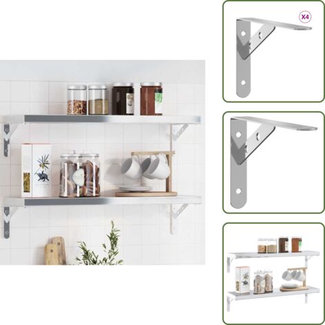 Staffe per ripiani - vidaXL Staffe per Mensola 4 pz 20x2,5x14 cm in Acciaio Inox Argento - Staffe per librerie