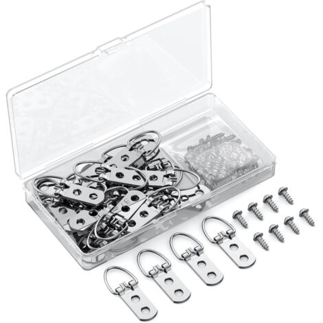 Staffelei mit D-Ringen und Schrauben – 30er-Pack – Maximale Traglast: 18 kg – Robuste Aufhängehaken für Bilder mit Doppellochaufhängung – D-Ringe für Bilderrahmen – D-Haken für Gemälde